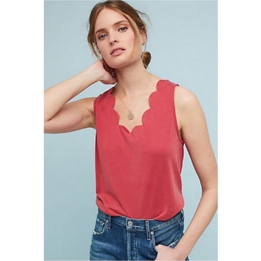 Anthropologie Eri + Ali Scalloped Trim Tank Red Rouge | Size XS